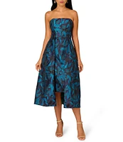 Aidan Mattox Floral Jacquard Strapless Sleeveless Flared Skirt A-Line Dress