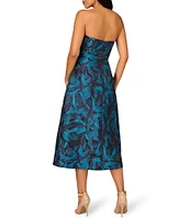 Aidan Mattox Floral Jacquard Strapless Sleeveless Flared Skirt A-Line Dress