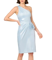 Aidan Mattox Foiled Mikado One Shoulder Neck Sleeveless Sheath Midi Dress