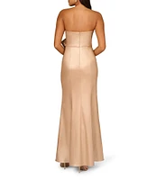 Aidan Mattox Foiled Mikado Strapless Split V-Neck Sleeveless Bow Front Gown