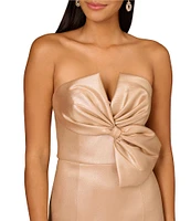 Aidan Mattox Foiled Mikado Strapless Split V-Neck Sleeveless Bow Front Gown