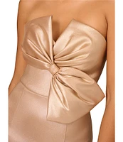 Aidan Mattox Foiled Mikado Strapless Split V-Neck Sleeveless Bow Front Gown