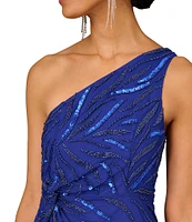 Aidan Mattox Fully Beaded Mesh One Shoulder Sleeveless Gown