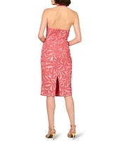 Aidan Mattox Halter Sleeveless Floral Beaded Mesh Sheath Dress