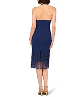 Aidan Mattox Halter V-Neck 3D Floral Beaded Crepe Sheath Midi Dress