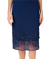 Aidan Mattox Halter V-Neck 3D Floral Beaded Crepe Sheath Midi Dress