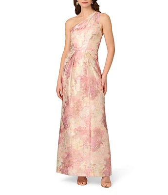 Aidan Mattox Jacquard Floral Print One-Shoulder Neck Sleeveless Gown