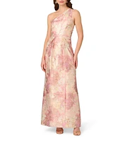 Aidan Mattox Jacquard Floral Print One-Shoulder Neck Sleeveless Gown