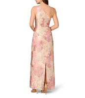 Aidan Mattox Jacquard Floral Print One-Shoulder Neck Sleeveless Gown