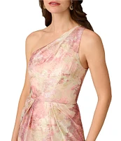Aidan Mattox Jacquard Floral Print One-Shoulder Neck Sleeveless Gown
