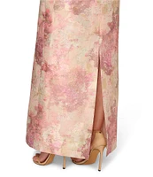 Aidan Mattox Jacquard Floral Print One-Shoulder Neck Sleeveless Gown