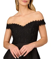 Aidan Mattox Lace Organza Off The Shoulder Cap Sleeve Tiered Gown