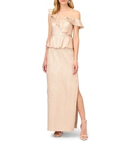 Aidan Mattox Metallic Asymmetrical Neckline Peplum Gown