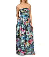 Aidan Mattox Metallic Floral Jacquard Structured Strapless Ball Gown