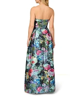 Aidan Mattox Metallic Floral Jacquard Structured Strapless Ball Gown