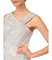 Aidan Mattox Metallic Foil Pleated Asymmetrical Neck Sleeveless Gown
