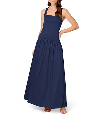 Aidan Mattox Mikado Square Neck Sleeveless Drop Waist Gown