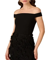 Aidan Mattox Off The Shoulder 3D Floral Applique Mesh Sheath Gown