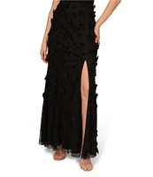 Aidan Mattox Off The Shoulder 3D Floral Applique Mesh Sheath Gown