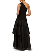 Aidan Mattox One Shoulder Tiered Ruffled Ball Gown