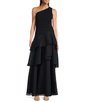 Aidan Mattox One Shoulder Tiered Ruffled Ball Gown