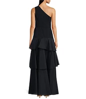 Aidan Mattox One Shoulder Tiered Ruffled Ball Gown