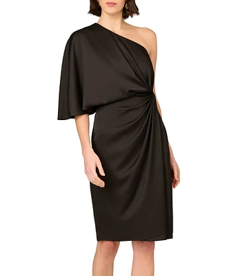 Aidan Mattox One Sleeve Twist Front Satin Blouson Dress