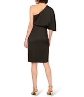 Aidan Mattox One Sleeve Twist Front Satin Blouson Dress