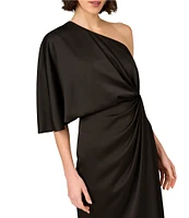 Aidan Mattox One Sleeve Twist Front Satin Blouson Dress