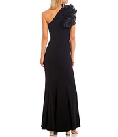 Aidan Mattox Organza Ruffle One-Shoulder Sleeveless Long Column Gown