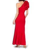 Aidan Mattox Organza Ruffle One-Shoulder Sleeveless Long Column Gown