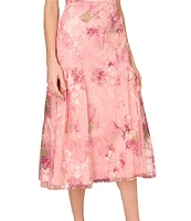Aidan Mattox Round Neck Sleeveless 3D Embroidered Lace Trumpet Midi Dress