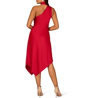 Aidan Mattox Satin Halter Neck Sleeveless Front Tail Asymmetrical Hem Midi Dress