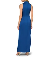 Aidan Mattox Satin V-Neck Twist Front with Cascading Ruffle Gown