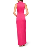 Aidan Mattox Satin V-Neck Twist Front with Cascading Ruffle Gown