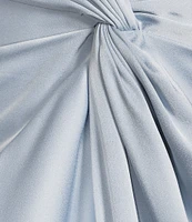 Aidan Mattox Satin V-Neck Twist Front with Cascading Ruffle Gown