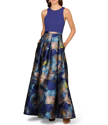 Aidan Mattox Sleeveless Tie Back Mix Media Floral Ballgown