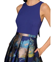 Aidan Mattox Sleeveless Tie Back Mix Media Floral Ballgown