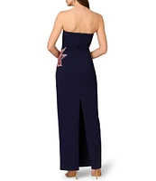 Aidan Mattox Strapless Beaded Floral Crepe Column Gown