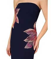 Aidan Mattox Strapless Beaded Floral Crepe Column Gown
