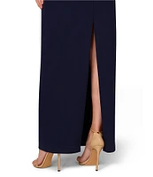 Aidan Mattox Strapless Beaded Floral Crepe Column Gown