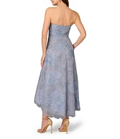 Aidan Mattox Strapless Floral Embroidered Organza High Low Aline Midi Dress