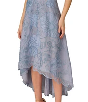 Aidan Mattox Strapless Floral Embroidered Organza High Low Aline Midi Dress