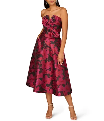 Aidan Mattox Strapless Floral Jacquard Midi Dress