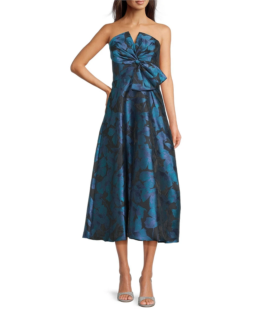 Aidan Mattox Strapless Floral Jacquard Midi Dress