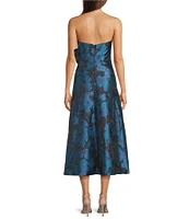 Aidan Mattox Strapless Floral Jacquard Midi Dress