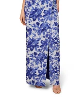 Aidan Mattox Strapless Floral Print Jacquard Side Ruched Column Gown