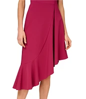 Aidan Mattox Stretch Crepe Square Neck Ruffle Asymmetrical A-Line Midi Dress
