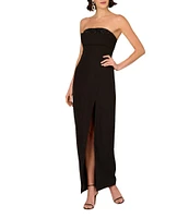 Aidan Mattox Stretch Crepe Strapless Beaded High Leg Sheath Gown