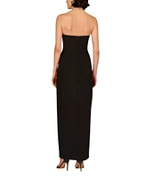 Aidan Mattox Stretch Crepe Strapless Beaded High Leg Sheath Gown